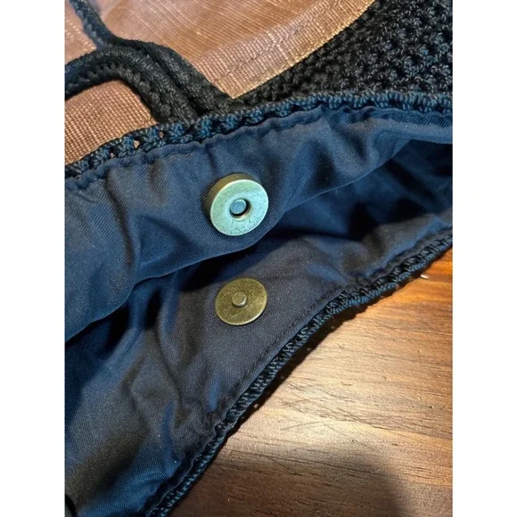 The Sak Vintage Crochet Sayulita Drawstring Backpack Bohemian Black Brown - Picture 6 of 13